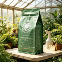 Sachet personnalisé imprimé pour grains de café, fond plat, huit soudures latérales, impression héliogravure haute qualité pour café torréfié, sac alimentaire en kraft