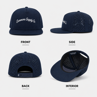 Casquette de baseball personnalisée avec logo découpé au laser, perforée, performance, bleu marine, visière plate, 7 panneaux, snapback, vente en gros OEM ODM