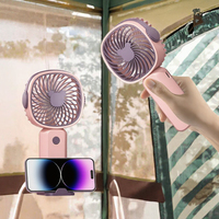 Ventilateur portable multifonction rechargeable par USB, mini, en plastique, avec support pour téléphone, idéal pour le camping, la voiture, le camping-car, l'extérieur, l'hôtel, en anglais