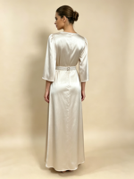 SWEET BABE Robe longue en satin, col rond, manches trois quarts, tenue formelle élégante, sur mesure