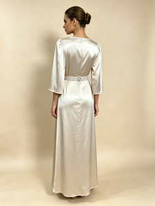 SWEET BABE Satin Floor-Length Dress O-Neck <b>Three</b> Quarter Sleeve Elegant Formal Wear Custom Made - Product Image 3