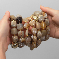Joyería de Fiesta Vintage para Mujer, Collar de Piedras Geométricas de Plástico, Aretes, Pulsera Elástica de Cuentas Acrílicas con Textura Irregular