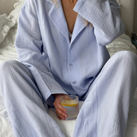 Ensemble de pyjama QINSI en coton gaze pour femme, vêtements de détente musulmans, pantalon à manches longues, couleur unie, respirant, 100% coton