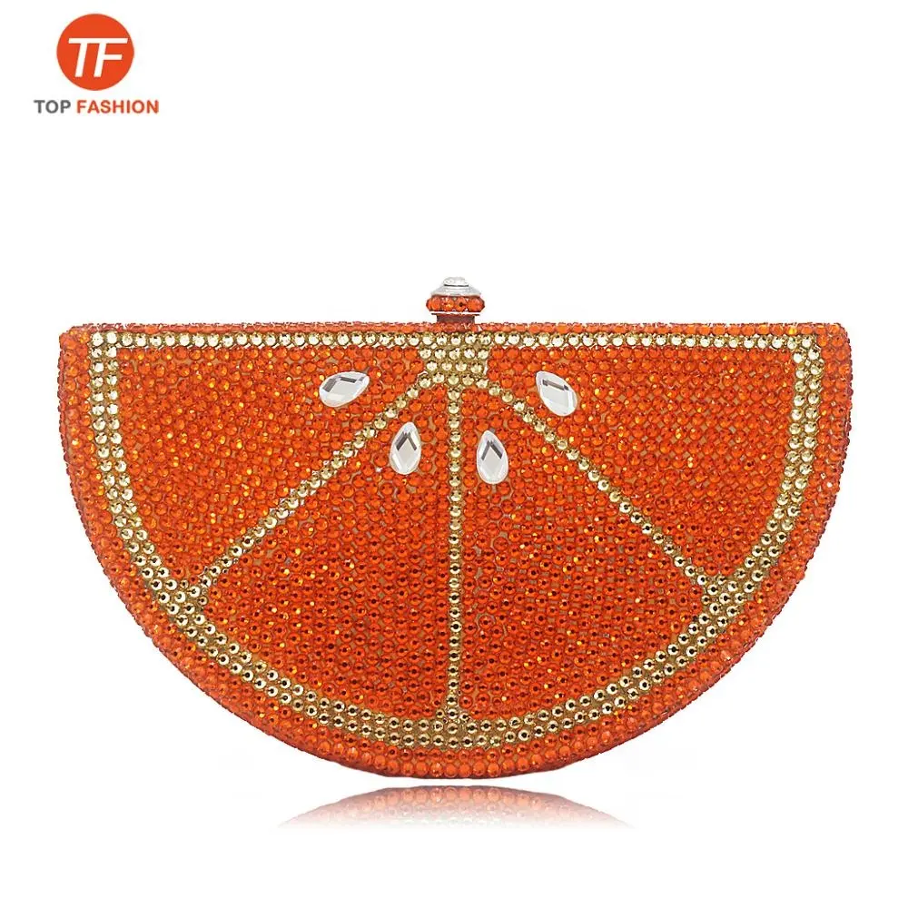 women evening party diamonds fruit orange slice crystal clutch purses lemon clutch from factory wholesales