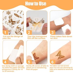 9 fogli 125 <span class=keywords><strong>tatuaggi</strong></span> temporanei a forma di fiore in oro per feste e feste da donna adesivi - Product Image 3