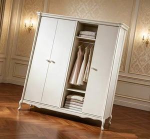 Elegante Armario de Madera Maciza con 4 Puertas Corredizas Blancas, Armario de Almacenamiento de Ropa con Patas Curvas Francesas para Dormitorio - Product Image 4