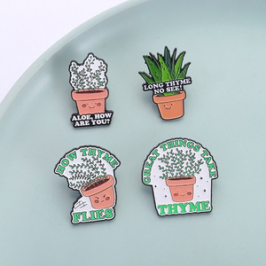 หมุดเคลือบกระถางต้นไม้ว่านหางจระเข้สวัสดีคุณไม่ได้เห็นว่าเข็มกลัดปกคอเสื้อรูปแมลงวันเป็นอย่างไรของขวัญเครื่องประดับ - Product Image 1