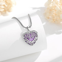 Collier Merryshine en laiton plaqué rhodium avec pierre de lune et améthyste, pendentif celtique tête de cheval porte-bonheur irlandais pour femme