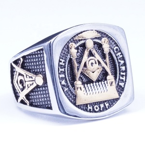 Masonic Knight Templar Cincin Pria, Gratis Cincin Mason Stainless Steel - Product Image 1