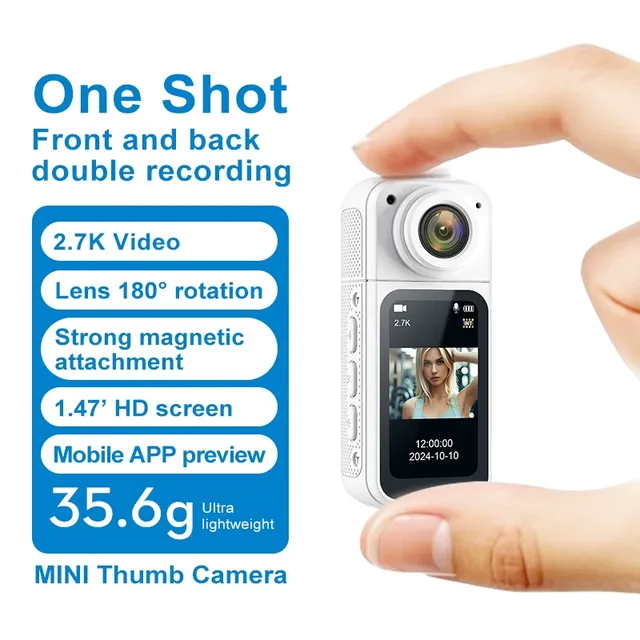 New S70 2.7K Thumb Action Camera 180 Magnetic Pocket Sport Camera WIFI Vlogging Camcorder Anti-Shake Design for Cycling Outdoor