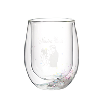 Gobelet en verre à double paroi avec paillettes 360ML Cadeau de fête de Noël Anti-fuite Résistant à la chaleur pour les boissons chaudes/froides