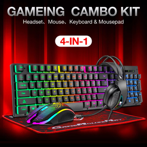 Venda quente TF400 4IN1 Wired RGB Gaming Teclado <span class=keywords><strong>Mouse</strong></span> Headphone Pad Kit Set Interface USB LED impermeável portátil para PC Gamers - Product Image 2
