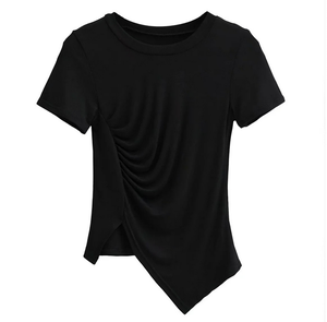 Runwaylover 707 핫 세일 2022 숙녀 Pleated 짧은 소매 티셔츠 - Product Image 4