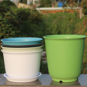 Pots de fleurs en plastique émaillé épaissi, <span class=keywords><strong>grande</strong></span> <span class=keywords><strong>taille</strong></span>, ronds, pour la maison et le jardin, avec plateau, durables - Product Image 2