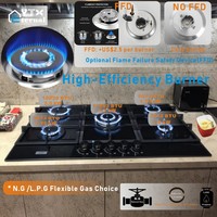 Table de cuisson à gaz encastrable 5 feux de classe A, allumage électronique, surface en verre, protection anti-flamme, pour usage domestique et hôtelier