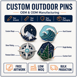Ensemble de badges en émail dur personnalisés, compas botanique de montagne, badges en métal plaqué or - Product Image 4