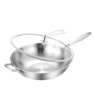 Großhandel Lebensmittel qualität 316 Edelstahl Wok Pfanne keine Beschichtung für Küche Multifunktion kocher Wok