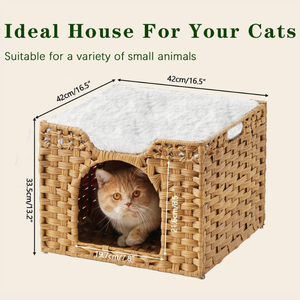 Handgeweven Milieuvriendelijk Indoor Kitten Huis Comfortabele Opbergmand Kattenbed Rotan Kat Grot Huisdierenkubus Alle Huisdierenhuizen Meubels - Product Image 2