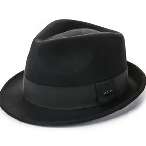 Linglong personnalisé Manhattan structuré Gangster <span class=keywords><strong>Chapeau</strong></span> Homme. 100% laine australienne à bord court feutre Fedora <span class=keywords><strong>Trilby</strong></span> chapeaux pour hommes - Product Image 1