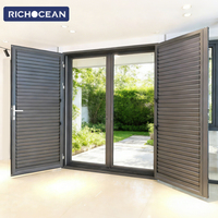 RICHOCEAN Stores à lamelles manuels américains en aluminium noir pour portes, avec verrouillage