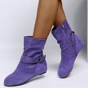 QF1 Nouveauté Classiques Bottes d'hiver pour femmes Logo personnalisé Tige en daim <span class=keywords><strong>Talon</strong></span> plat Cheville Légère Caractéristique Saison d'automne Semelle en caoutchouc - Product Image 3
