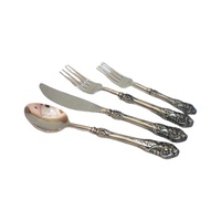 Couverts élégants plaqués argent en acier inoxydable avec poignée en relief antique Ensembles de couverts avec poignée en spirale