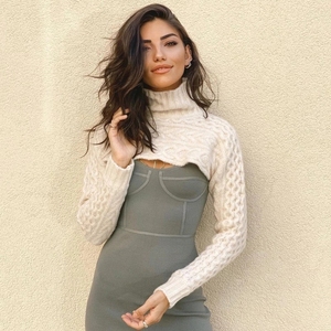 2026 Nieuwe sexy gebreide armwarmers voor dames, trui met hoge kraag en lange pofmouwen - Product Image 5