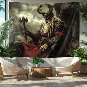 Tapisserie murale en polyester imprimée Thron du roi noir nordique, lavable en machine, décoration murale, art mural, vente en gros, moderne - Product Image 2