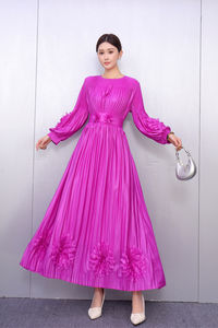 New Arrival Formal Occasion ELEGANT A-Line Pleated <b>Knee</b>-Length V-neck Puff Sleeve 100% Polyester Women's Gown Style 3D Flower - Product Image 3