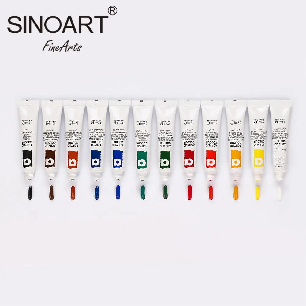 SINOART personnalisé artiste acrylique couleurs 12ml/OEM Tubes peinture acrylique ensemble fournisseur d'art professionnel couleur acrylique pour la peinture