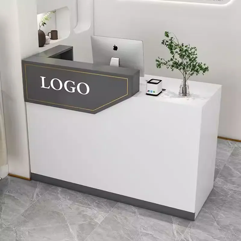 Depolama ile özel logo modern beyaz ahşap küçük boy ön büro tek mini resepsiyon masası olabilir