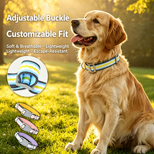 Collar Ajustable para Perro de Nailon a Rayas con Cierre de Hebilla, Suave, Transpirable, Ligero y Resistente a la Escape, para Perros Medianos, Todas las Estaciones - Product Image 1