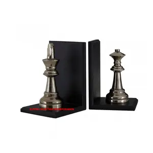 Luxury Custom Metal Brass Antiqui Chess King and Wazir Bookend With Black Base For Hot Selling and High Quality