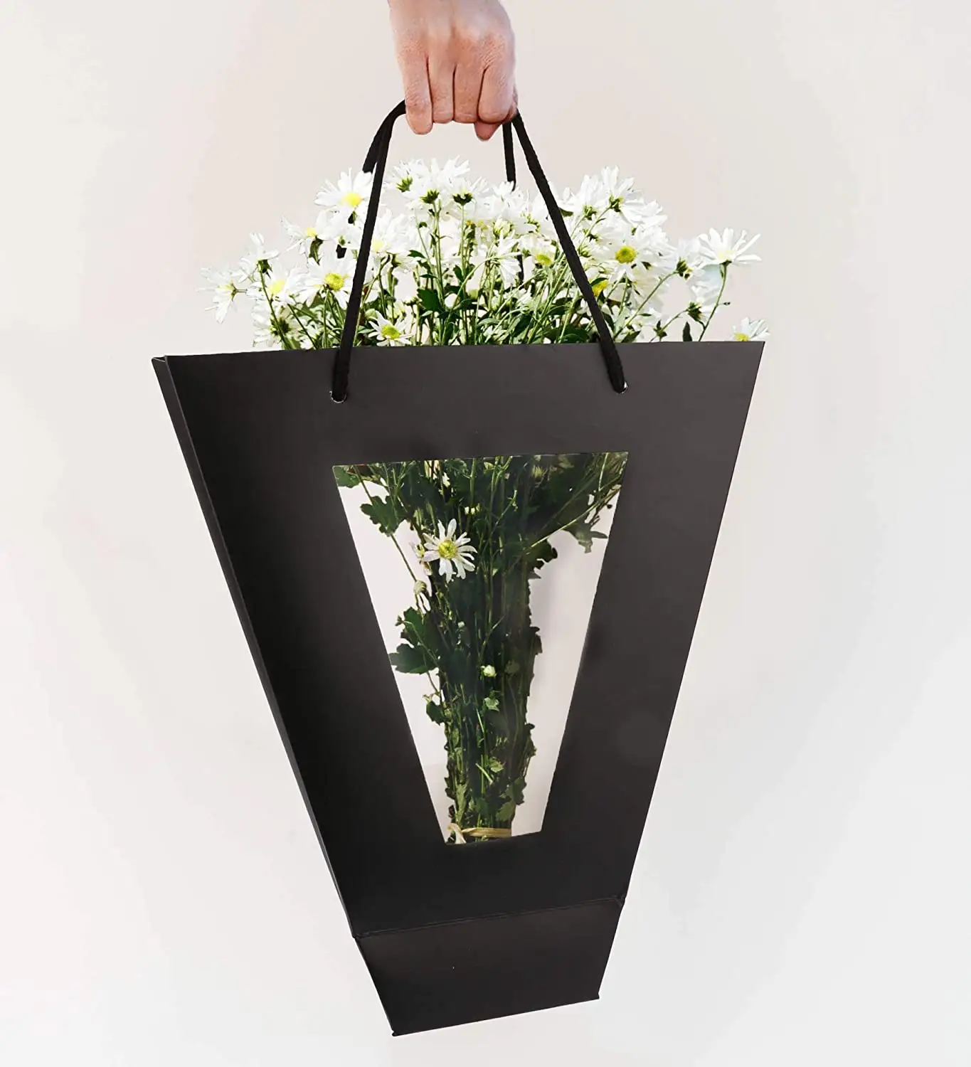 Custom High Quality Black Kraft Paper Flower Carrier Box Bags