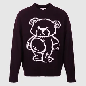 OEM-suéter de punto de oso Jacquard para hombre, jersey de manga larga con cuello redondo, estilo Animal