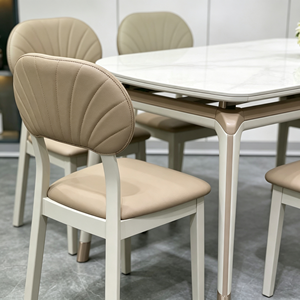 Ensemble de table à manger extensible ronde moderne en pierre frittée marbrée avec 6 chaises, design minimaliste pour la salle à manger à domicile - Product Image 2