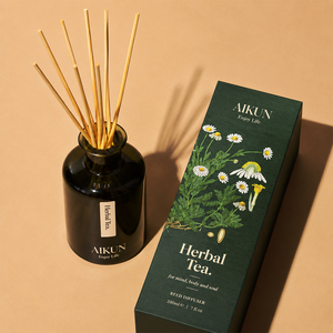 Aikun 200ml Black Glass Cylinder Herbal Tea Reed <b>Diffuser</b> With Rattan Sticks Green Floral Box For Home Decor Wholesale Supply - Product Image 1