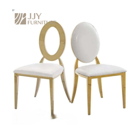 Chaise de banquet à dossier ovale en cuir blanc avec cadre doré de luxe JJY-YHY-H002 pour un dîner et des événements élégants