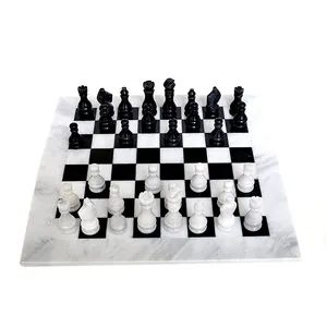 Juego de mesa de mármol de 15 pulgadas, piezas de ajedrez profesionales, modernas, grandes, blancas y negras, precio prémium, venta al por mayor
