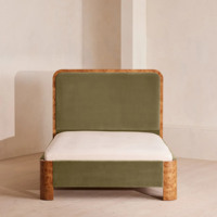 Lit capitonné en velours mousse italien, taille Queen, avec pieds en bois de ronce, tête de lit haute, ensemble de meubles de chambre pour maison, villa, loft
