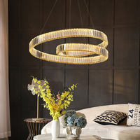 Lustre créatif en cristal LED en acier inoxydable doré de luxe post-moderne pour salon, villa, restaurant, chambre à coucher
