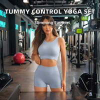 Set 2 Potong Celana Pendek Olahraga Wanita Model High-Waisted, Bahan Stretch Elastis, Kontrol Perut, Cocok untuk Yoga, Fitness, dan Gym
