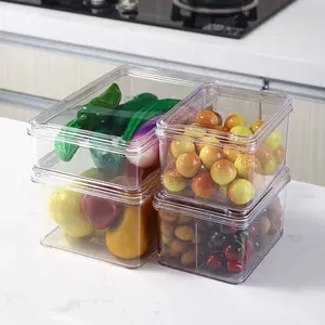 4 Pieces Refrigerator Fruit Vegetable Fresh Box Food-grade Stackable Clear Plastic Fridge Organizer With Lid