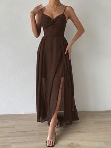 Dropshipping Producten 2025 Custom Groothandel Mode Strapless Split Losse Jurk Zwitserse Dot Twist Voorkant Stropdas Rugloze Wikkeljurk - Product Image 2