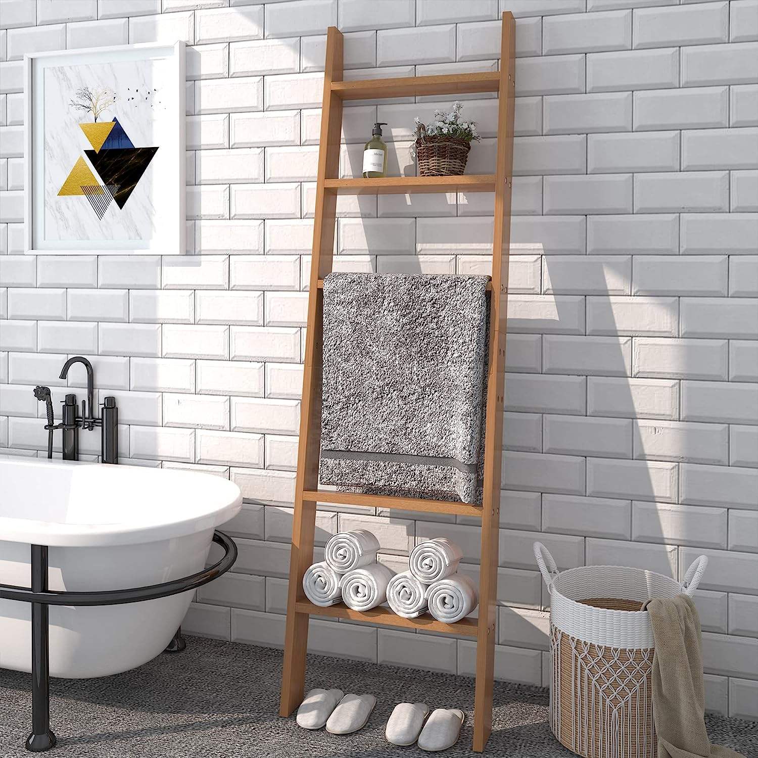 Basket Towel Linen Storage Buy Wall Leaning Ladder Shelf With - Main Image