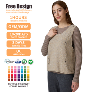 เสื้อถักไหมพรมสีพื้นคุณภาพสูงแบบลำลอง แขนกุด สำหรับฤดูใบไม้ร่วงและฤดูหนาว ผ้าลินิน เสื้อกั๊กถักสำหรับผู้หญิง - Product Image 2