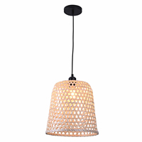 Lámpara Colgante Lovisa de 30 CM con Marco de Bambú y Acero, Diseño Moderno para Hogar u Oficina, Elegante Lámpara de Techo de Instalación Superficial con Interruptor