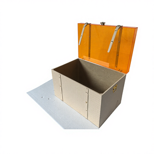 Moderno y Elegante Baúl de Almacenamiento de Madera Anidado con Tapa de Acrílico Naranja para Sala de Estar, Dormitorio, Apartamentos, Villas y Uso Doméstico - Product Image 4