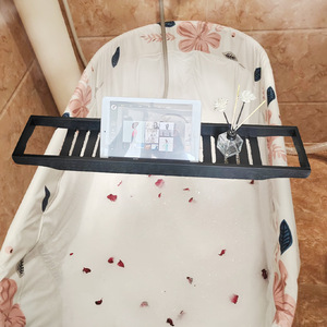 Support de rangement pour baignoire, rectangulaire, noir, autoportant, durable, avec porte-téléphone et porte-boissons - Product Image 2