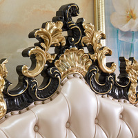 Lit double princesse en chêne massif européen, mobilier de chambre à coucher de luxe américain avec sculpture en cuir véritable, ensemble de luxe exclusif